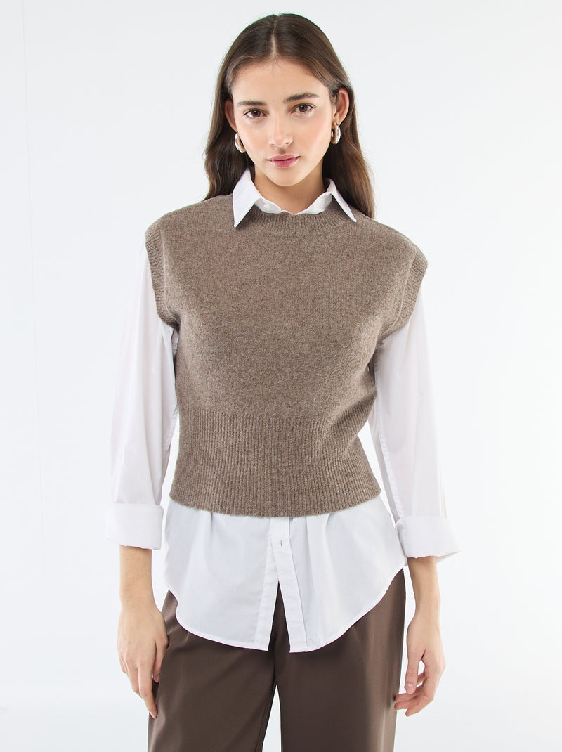 Camisola sem mangas de malha quente Castanho - Kiabi