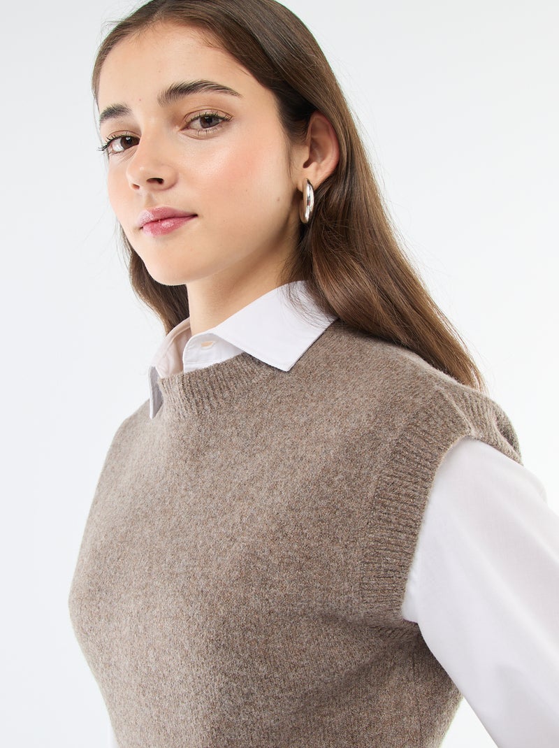 Camisola sem mangas de malha quente Castanho - Kiabi