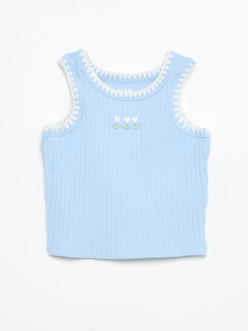 Camisola sem mangas em canelado com bordados nas cavas - Kiabi Camisola sem mangas em canelado com bordados nas cavas - Kiabi