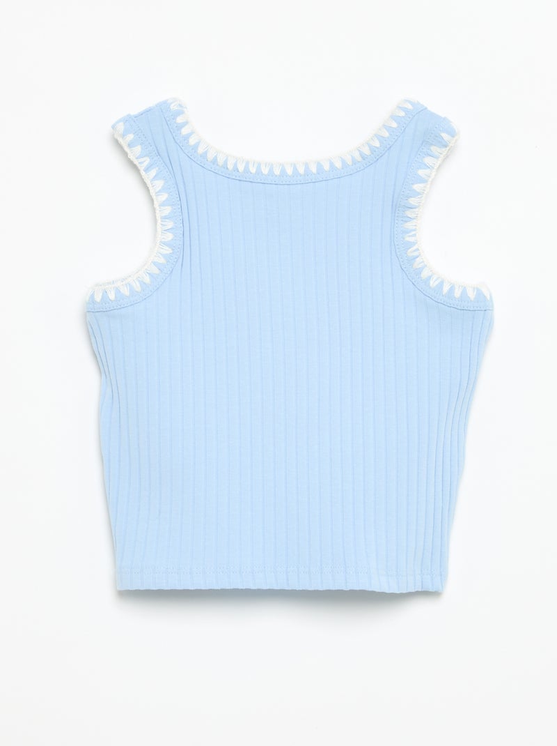 Camisola sem mangas em canelado com bordados nas cavas Azul - Kiabi