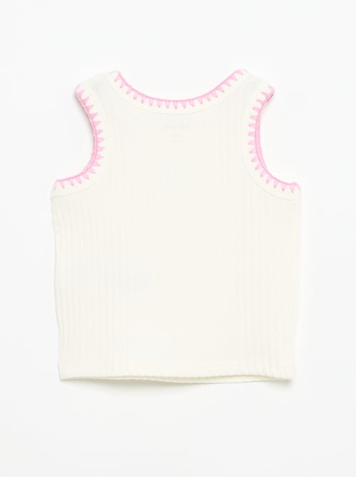 Camisola sem mangas em canelado com bordados nas cavas - Kiabi Camisola sem mangas em canelado com bordados nas cavas - Kiabi