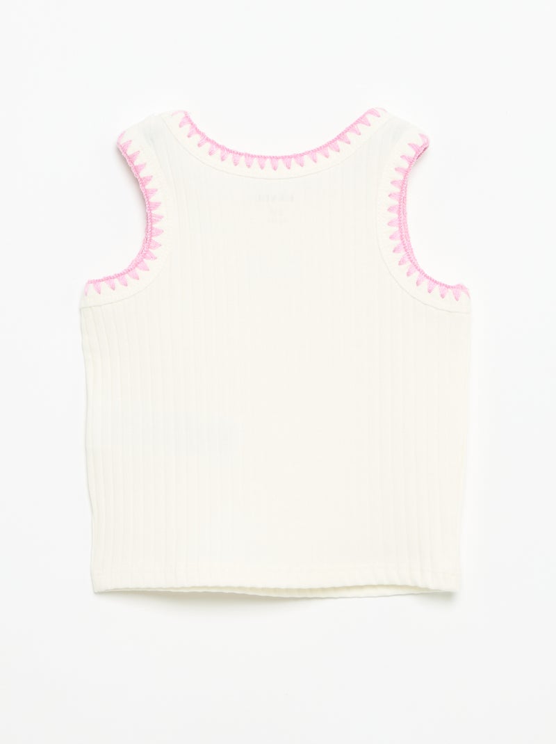 Camisola sem mangas em canelado com bordados nas cavas Branco - Kiabi