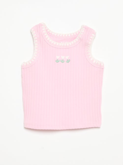 Camisola sem mangas em canelado com bordados nas cavas - Kiabi Camisola sem mangas em canelado com bordados nas cavas - Kiabi