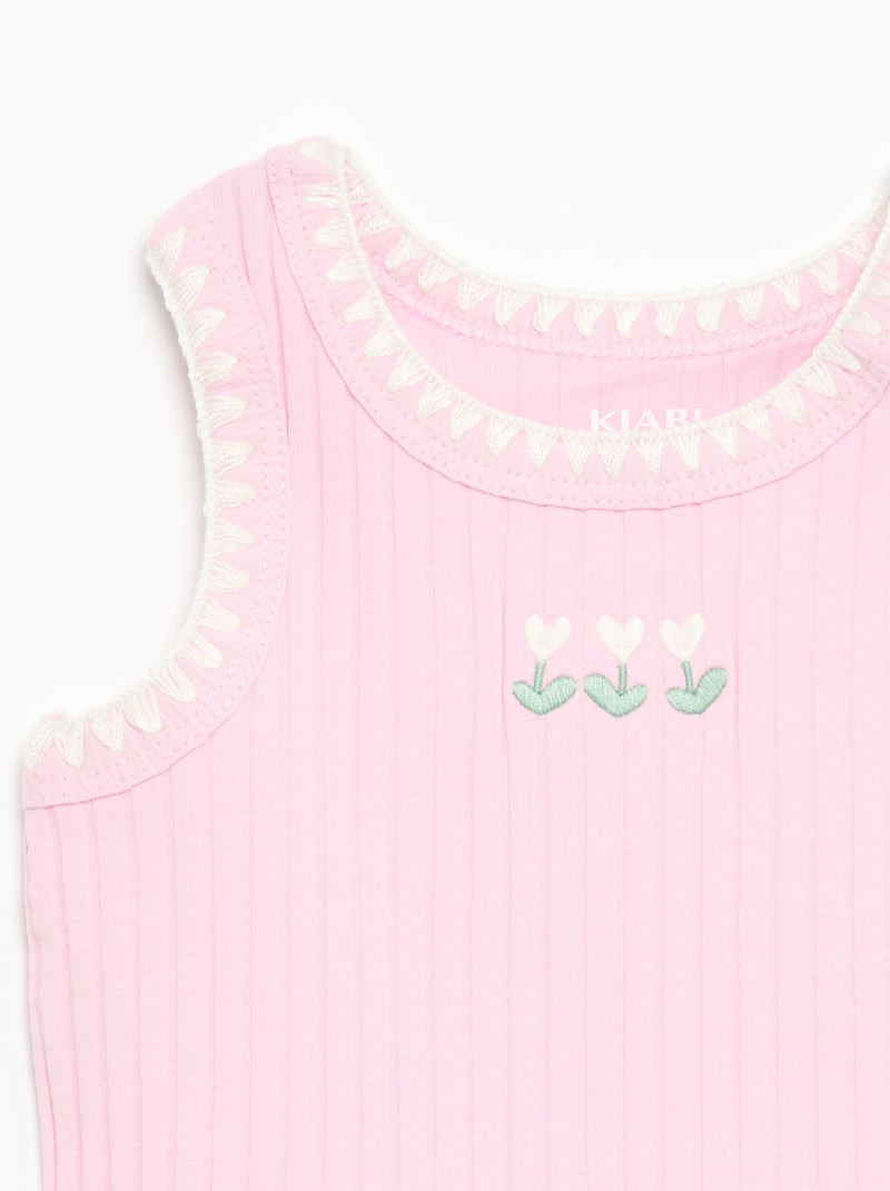 Camisola sem mangas em canelado com bordados nas cavas Rosa - Kiabi