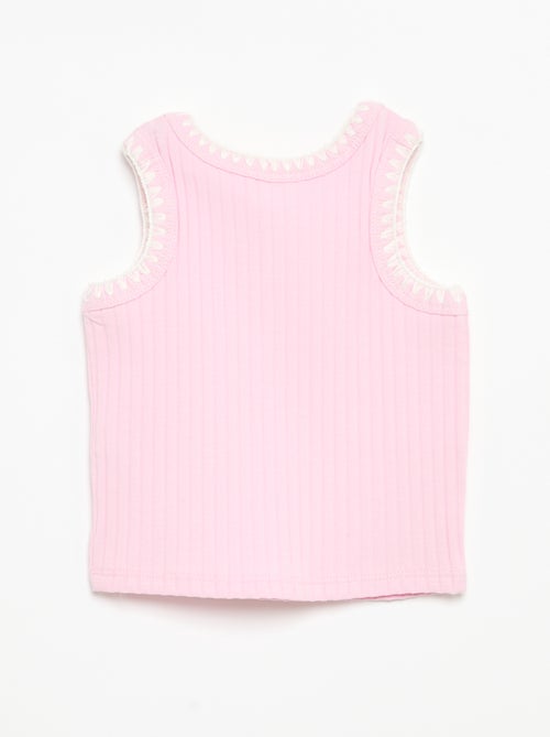 Camisola sem mangas em canelado com bordados nas cavas - Kiabi Camisola sem mangas em canelado com bordados nas cavas - Kiabi