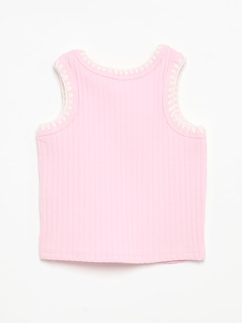 Camisola sem mangas em canelado com bordados nas cavas Rosa - Kiabi