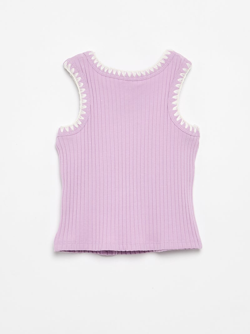 Camisola sem mangas em canelado com bordados nas cavas Violeta - Kiabi