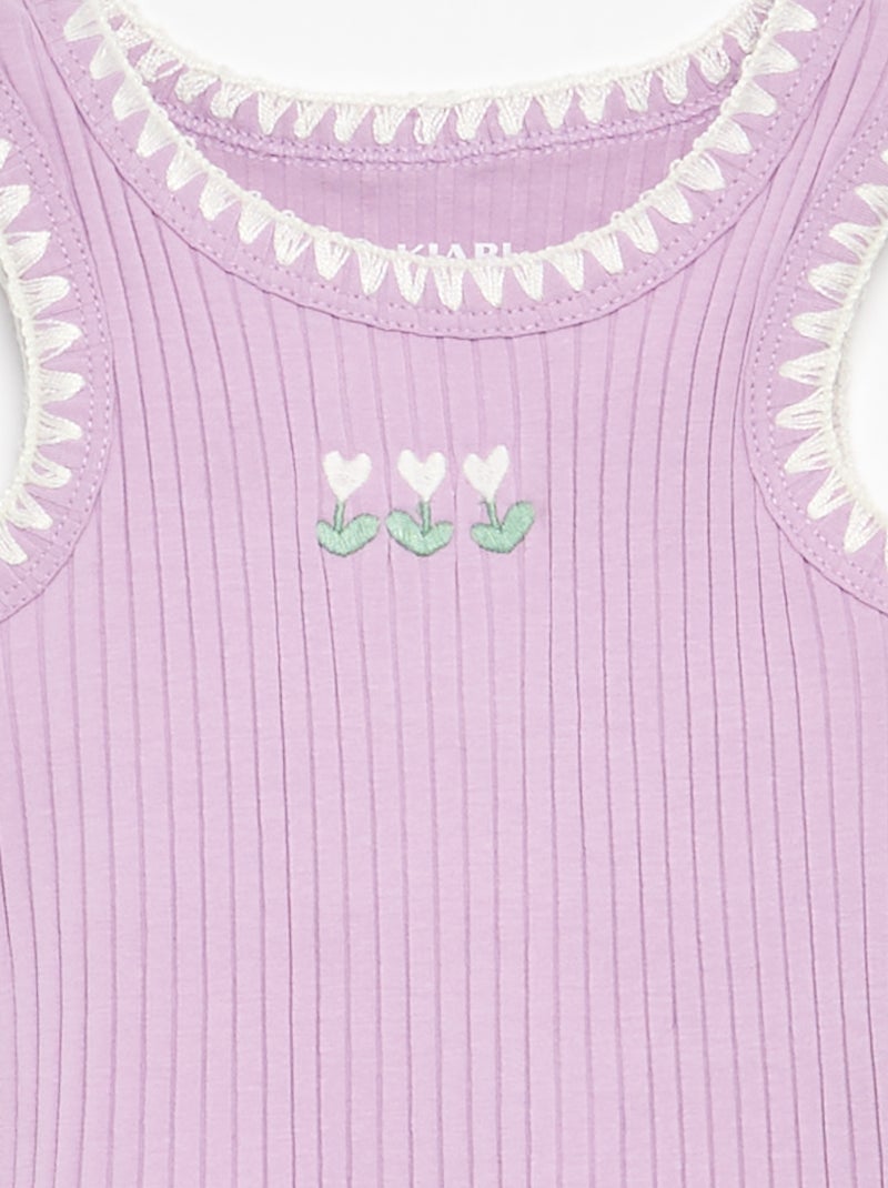 Camisola sem mangas em canelado com bordados nas cavas Violeta - Kiabi