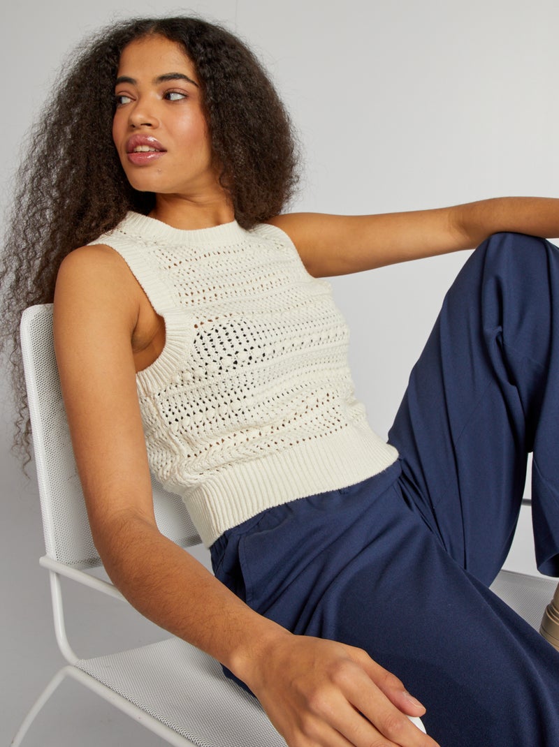 Camisola sem mangas em croché BEGE - Kiabi