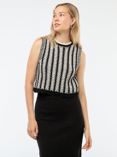 Camisola sem mangas em croché com base ondulada - Kiabi