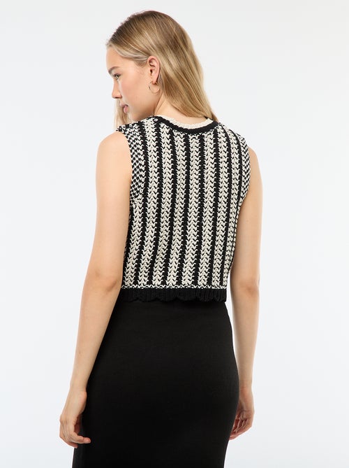 Camisola sem mangas em croché com base ondulada - Kiabi