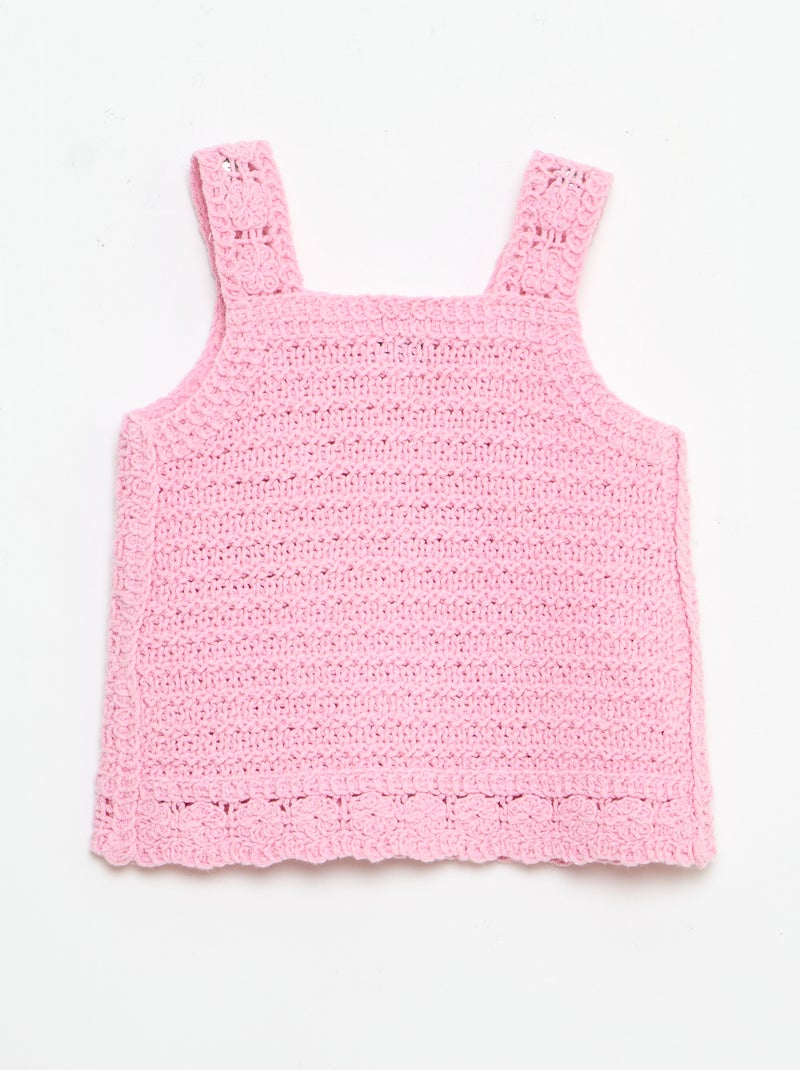 Camisola sem mangas em croché com detalhes \'flores\' Rosa - Kiabi