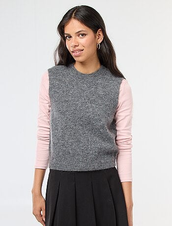 Camisola sem Mangas em Lã e Mohair Misturado