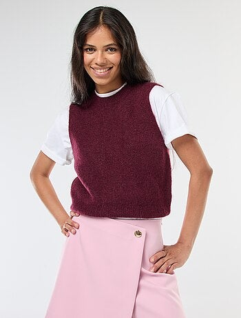Camisola sem mangas em lã e mohair misturado