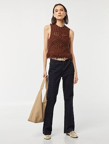 Camisola sem mangas em malha de fantasia com franjas