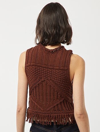 Camisola sem mangas em malha de fantasia com franjas