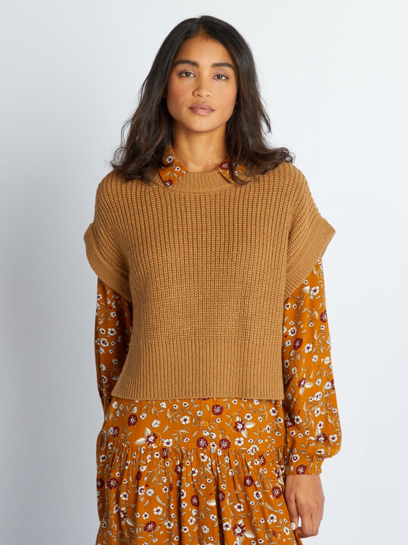 Camisola sem mangas em malha grossa Camel - Kiabi