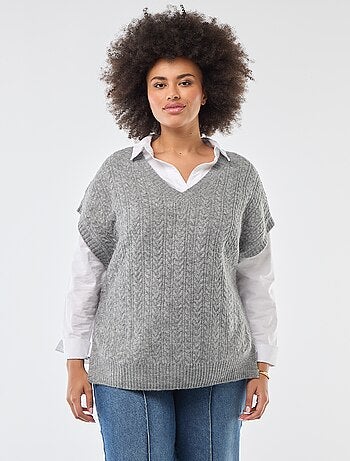 Camisola sem mangas em malha torcida de ponto grosso