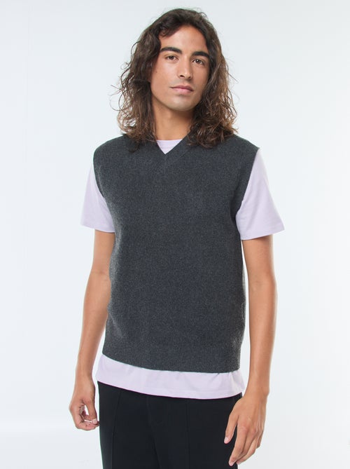 Camisola sem mangas em malha tricô e gola em V - Kiabi