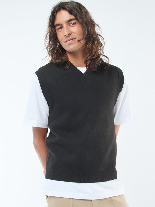 Camisola sem mangas em malha tricô e gola em V - Kiabi