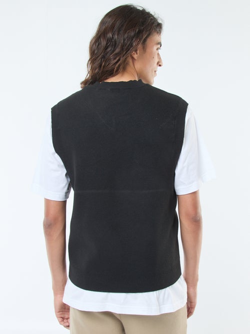 Camisola sem mangas em malha tricô e gola em V - Kiabi