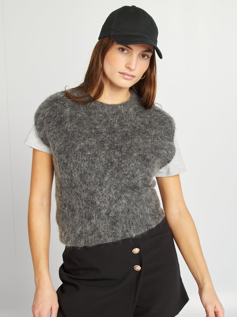 Camisola sem mangas em mohair e lã misturada CINZA - Kiabi