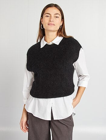Camisola sem mangas em mohair e lã misturada