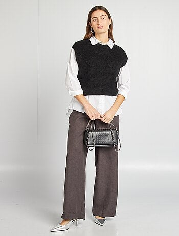 Camisola sem mangas em mohair e lã misturada
