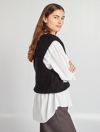 Camisola sem mangas em mohair e lã misturada