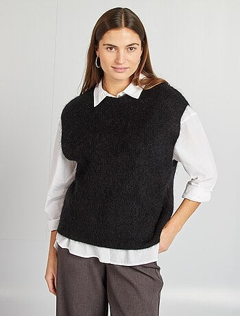 Camisola sem mangas em mohair e lã misturada