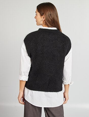 Camisola sem mangas em mohair e lã misturada