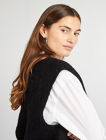 Camisola sem mangas em mohair e lã misturada