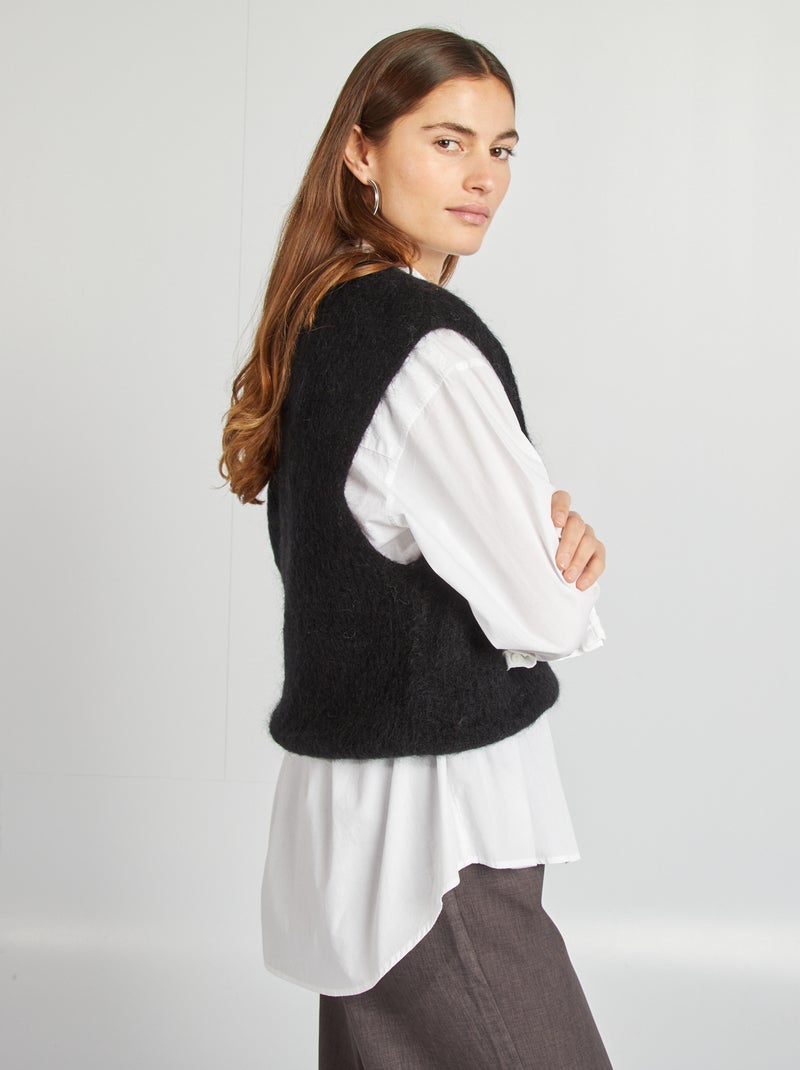 Camisola sem mangas em mohair e lã misturada Preto - Kiabi