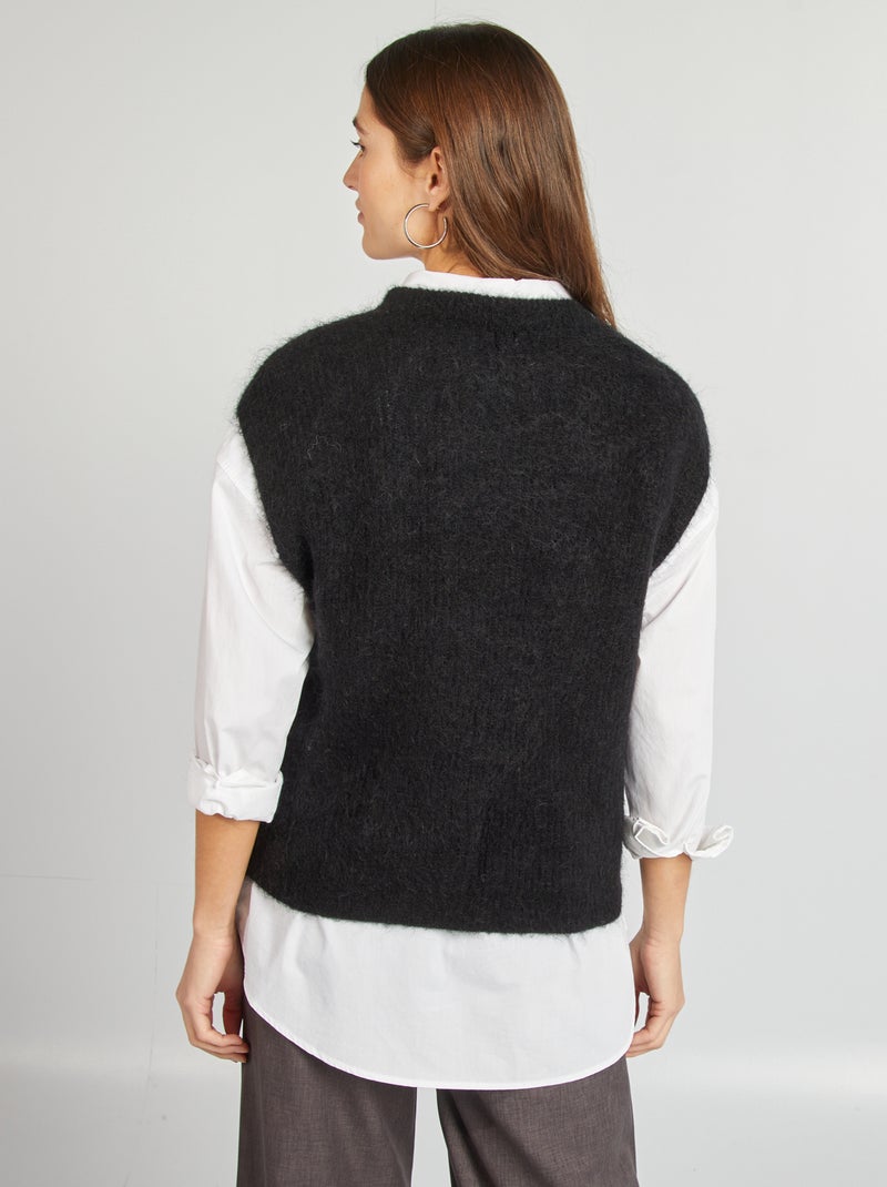 Camisola sem mangas em mohair e lã misturada Preto - Kiabi