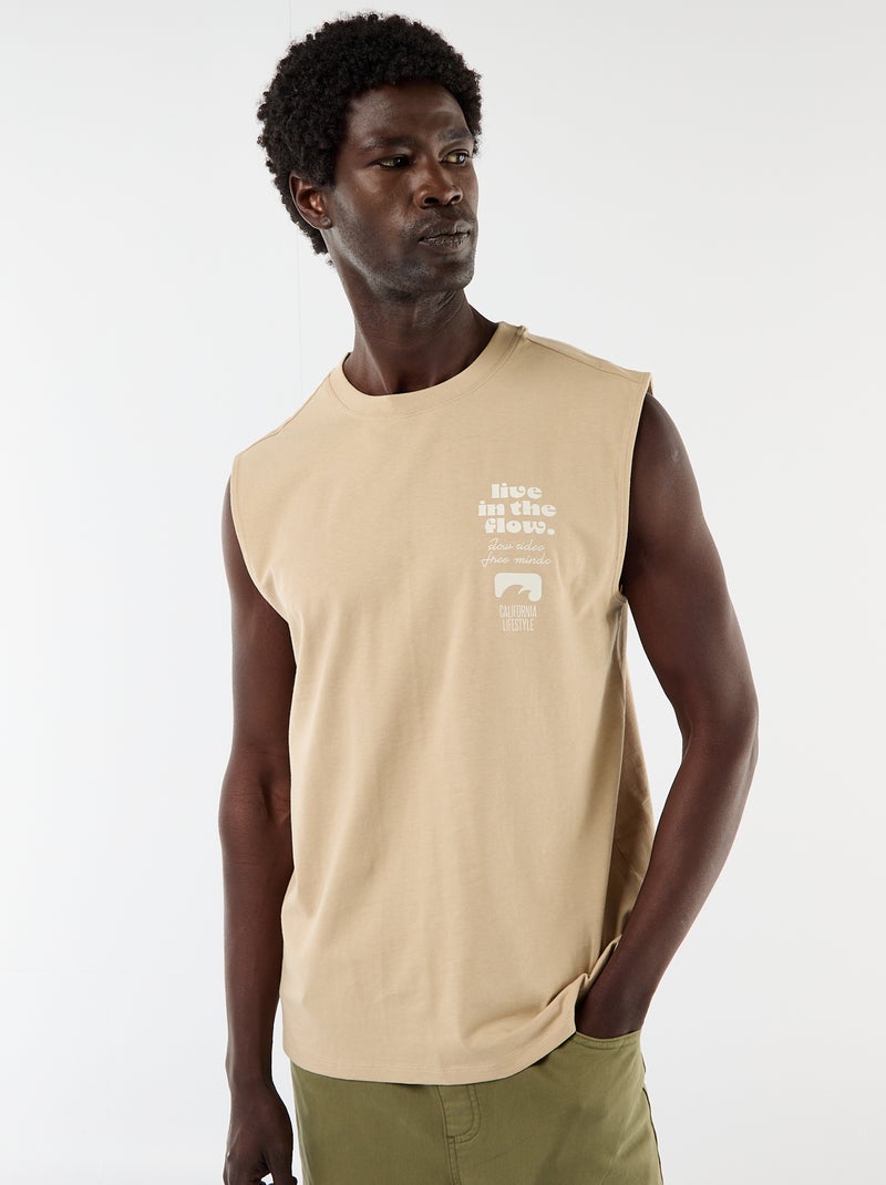 Camisola sem mangas estampada frente e verso Bege - Kiabi