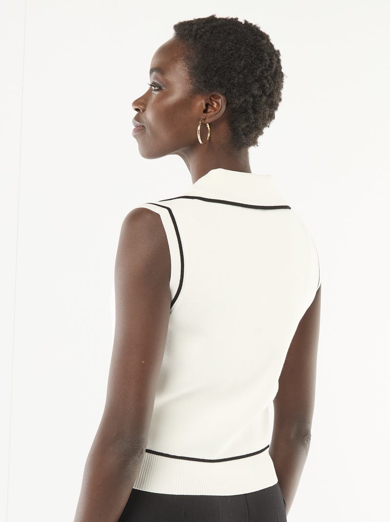 Camisola sem mangas gola polo Branco - Kiabi