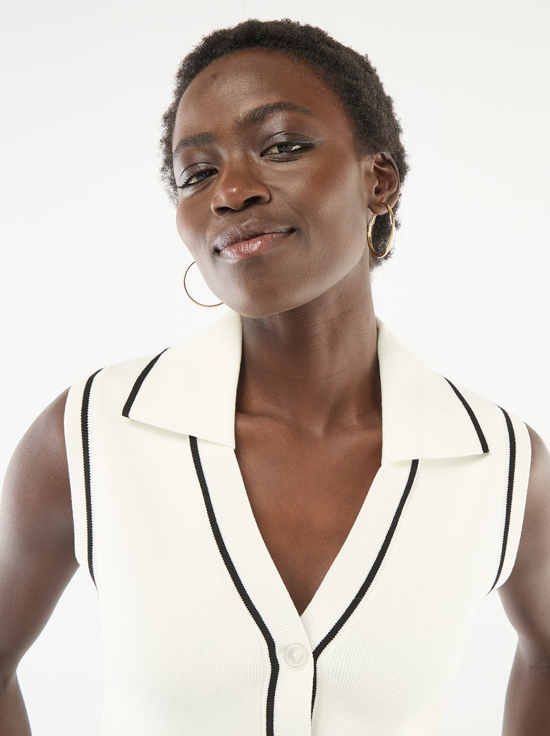 Camisola sem mangas gola polo Branco - Kiabi