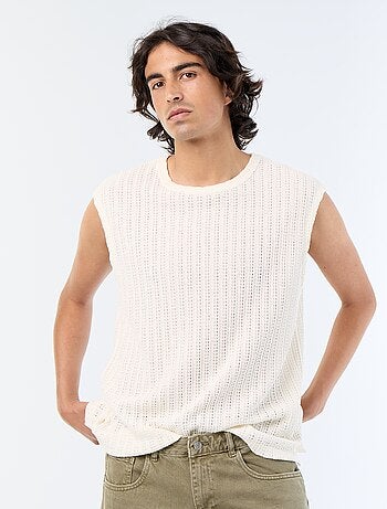 Camisola sem mangas lisa em malha perfurada