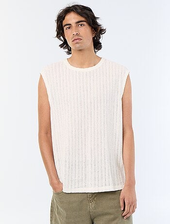 Camisola sem mangas lisa em malha perfurada
