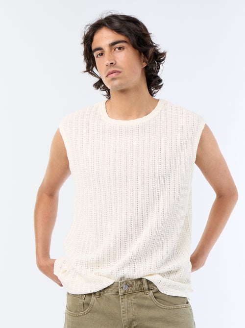 Camisola sem mangas lisa em malha perfurada - Kiabi