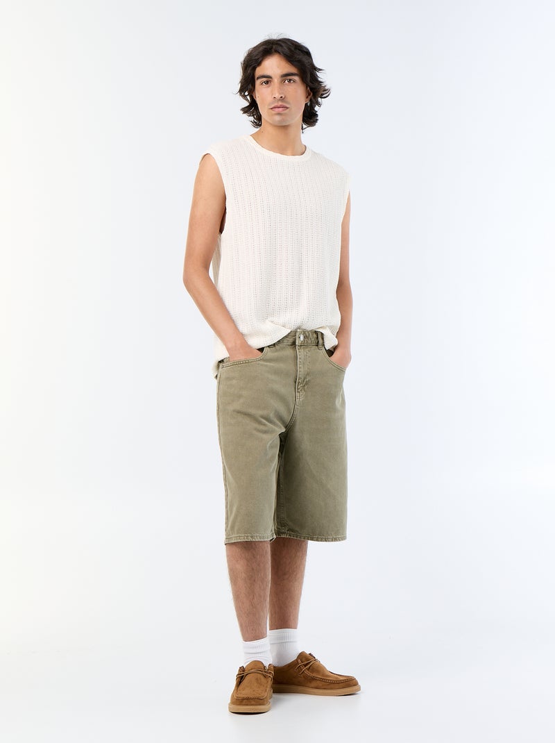 Camisola sem mangas lisa em malha perfurada Branco - Kiabi