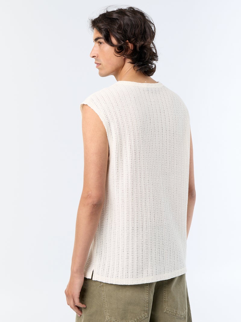 Camisola sem mangas lisa em malha perfurada Branco - Kiabi