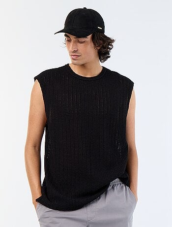 Camisola sem mangas lisa em malha perfurada
