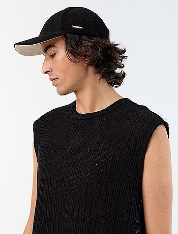 Camisola sem mangas lisa em malha perfurada