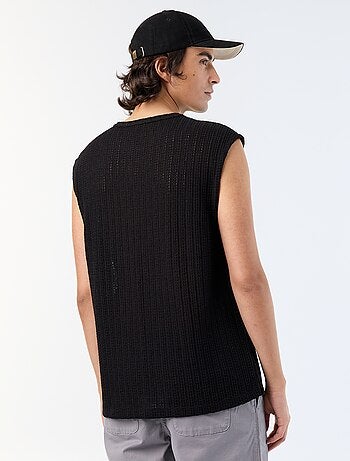 Camisola sem mangas lisa em malha perfurada