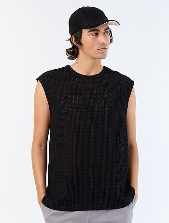 Camisola sem mangas lisa em malha perfurada