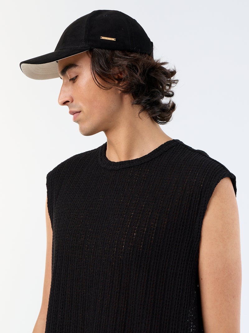 Camisola sem mangas lisa em malha perfurada Preto - Kiabi