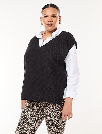 Camisola sem mangas lisa em malha tricot