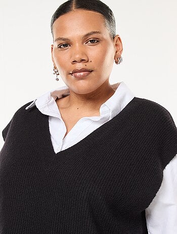 Camisola sem mangas lisa em malha tricot