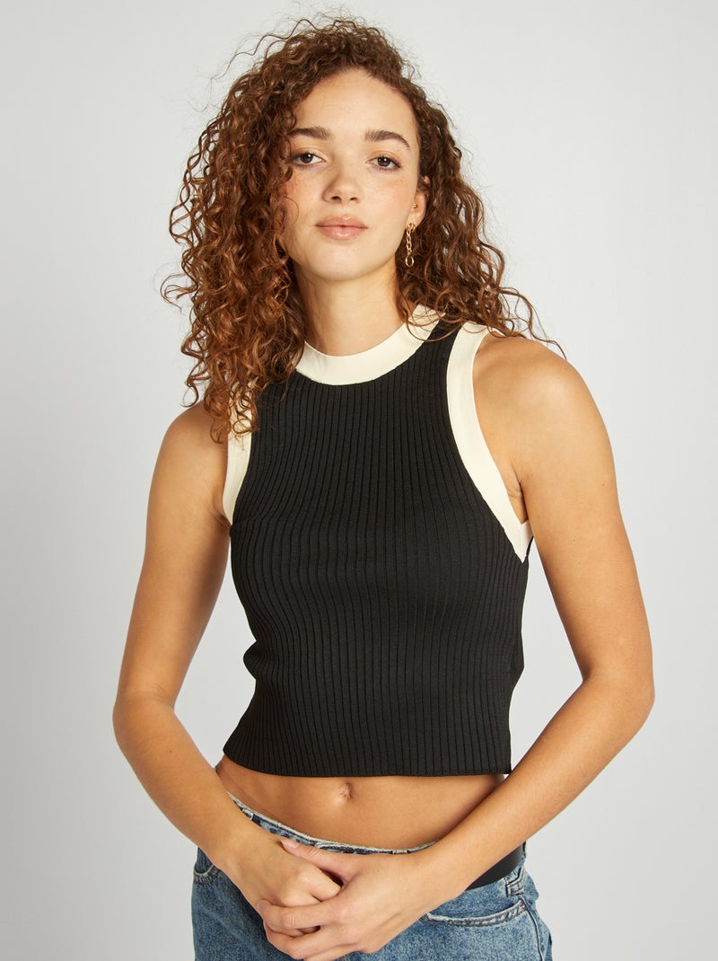 Camisola sem mangas nervurada PRETO - Kiabi